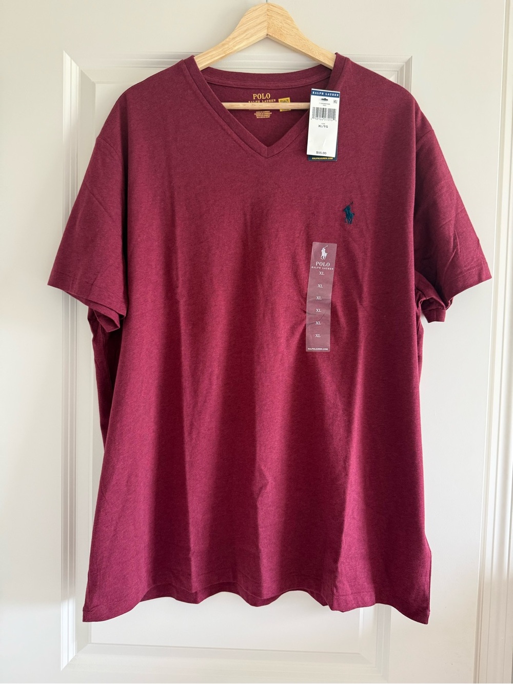 NWT Polo Ralph Lauren HEATHER BURGUNDY Short Sleeve V-Neck Cotton T Shirt Men XL